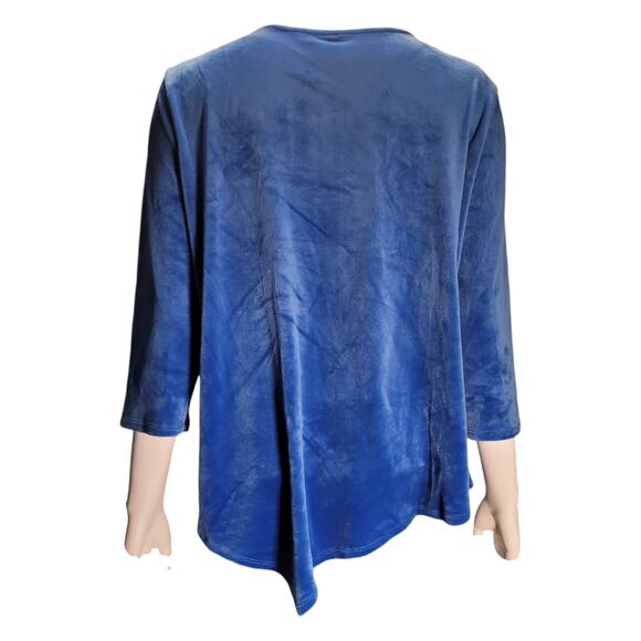 Ruby Road Blue Velour Metallic Gold Top Women's Petite Large Velvet Unique - Picture 4 of 8
